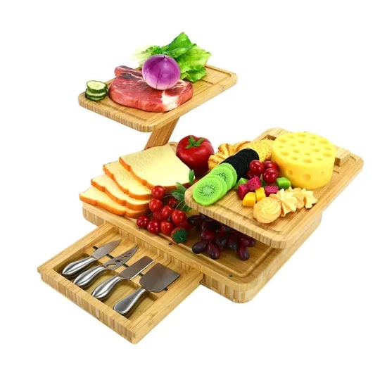 Exquisite Bamboo Cheese Board Charcuterie Set with Slide