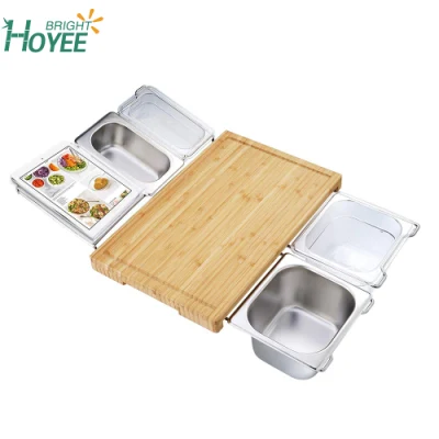 Kitchen Bamboo Cutting Board with Containers and Tableware